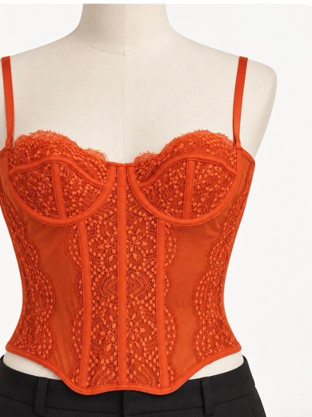 SHEIN Orange Lace Corset Bustier Top – Mesh Boned Cami – Size Large